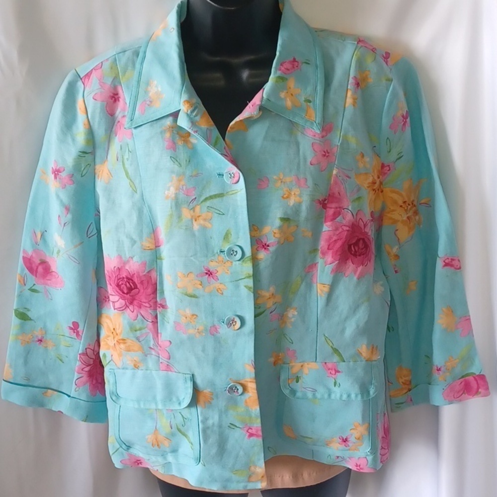 Emma James blazer, turquoise & pink floral
